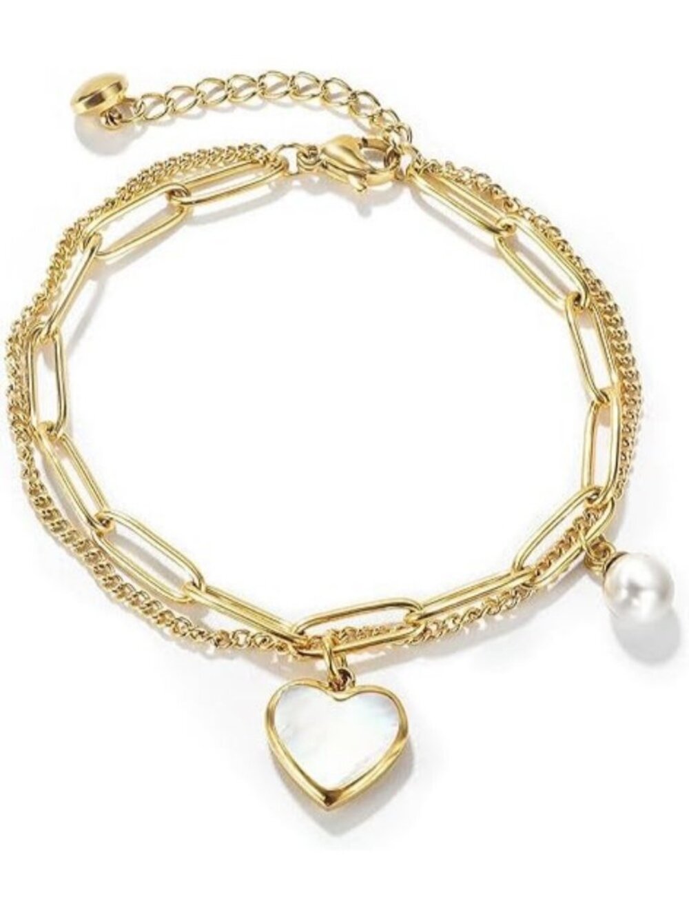 Gold 2 Heart Bracelet Stainless Steel 18K Gold Plated